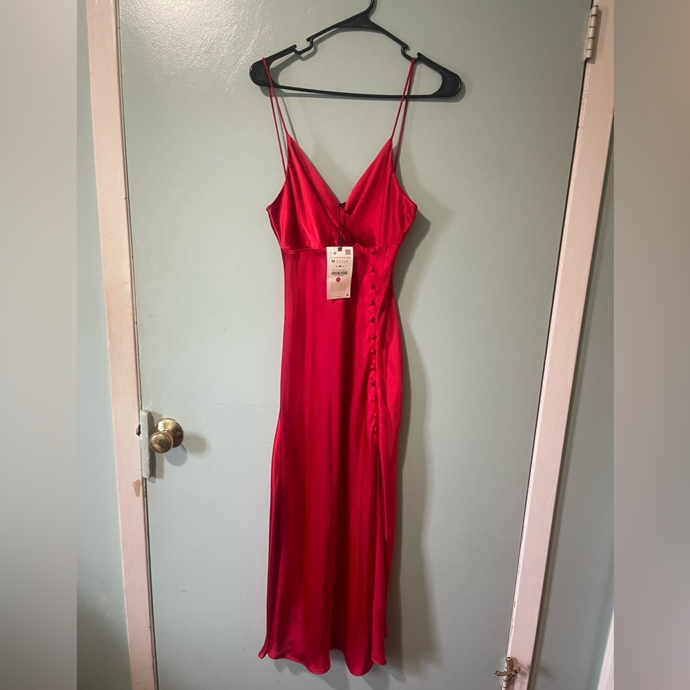 Zara Midi slip dress satin effect fabric with spaghetti straps - Never worn